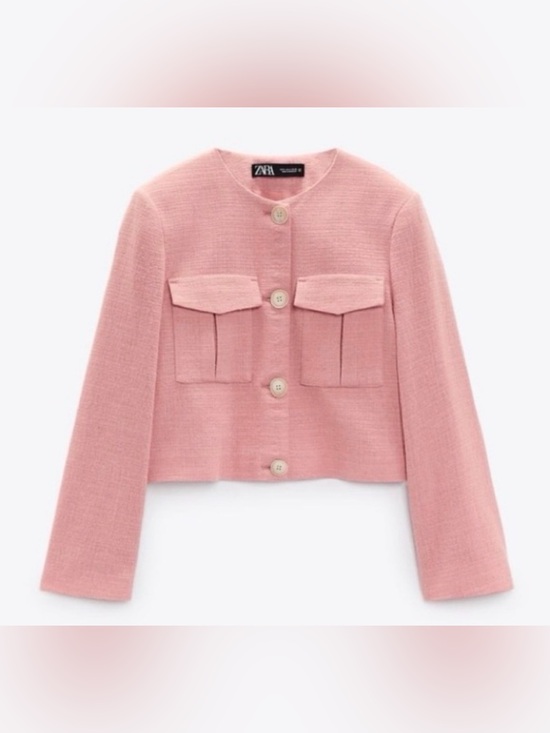 Zara Jackets & Blazers - Zara $60 Textured Cropped Blazer salmon pink M boxy utility pocket